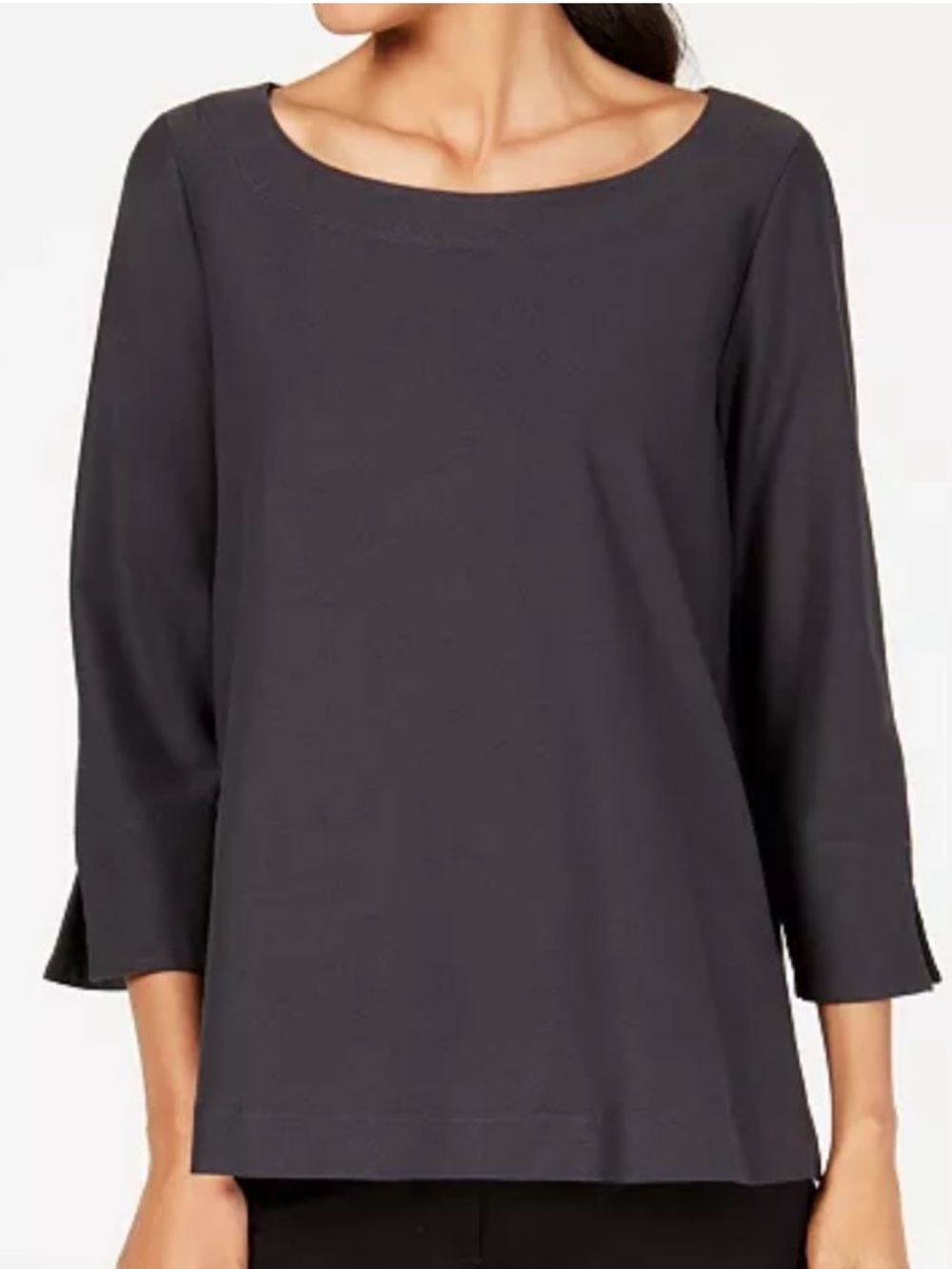 Eileen Fisher Black Scoop-Neck Three-Quarter Sleeve Top